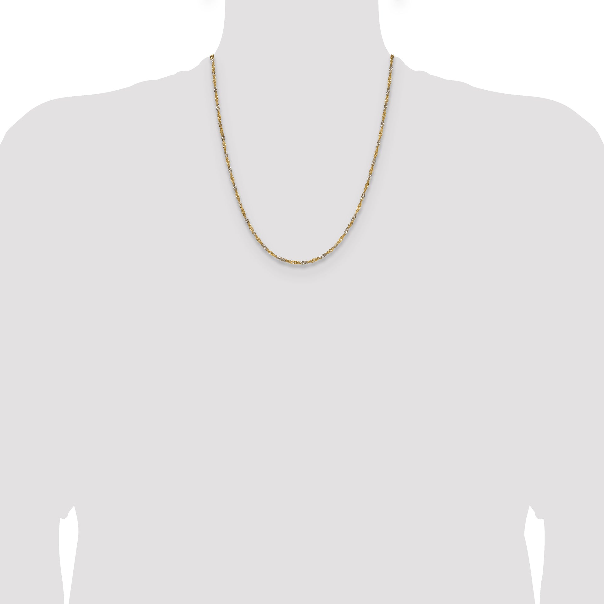 14k Yellow Gold with Rhodium 1.9mm Singapore Chain