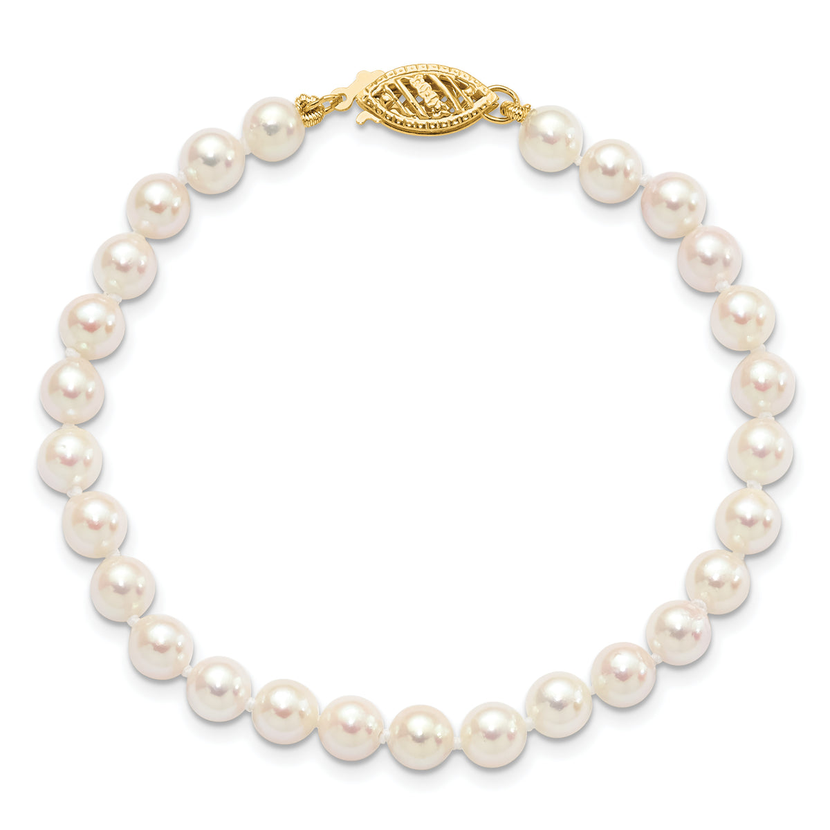 14k 5-6mm Round White Saltwater Akoya Cultured Pearl Bracelet