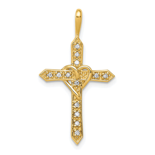 14k AA 1/10ct. Diamond Heart Cross Pendant