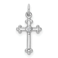 14k White Gold Small Diamond Budded Cross Pendant