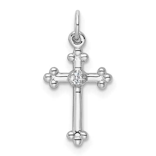 14k White Gold Small Diamond Budded Cross Pendant
