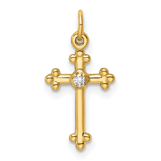 14k Small Diamond Budded Cross Pendant