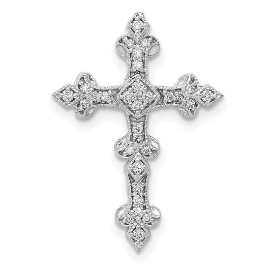 14k White Gold 1/6ct. Diamond Filigree Cross Chain Slide