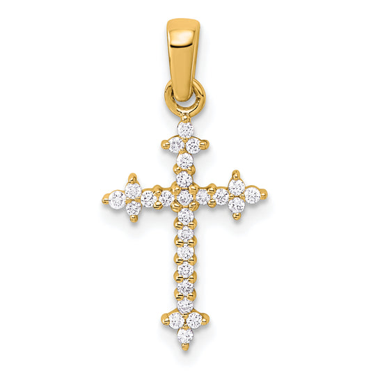 14k and Rhodium 1/5ct. Diamond Fleur de Lis Cross Pendant