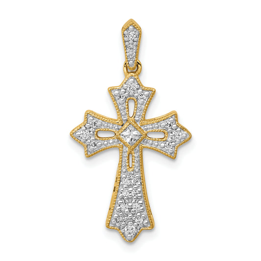 14k  1/6ct. Diamond Fleur de Lis Cross Pendant
