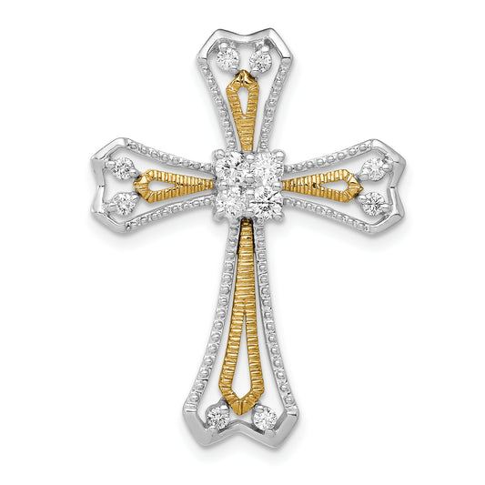 14k Two-Tone 1/3ct. Diamond Cross Chain Slide