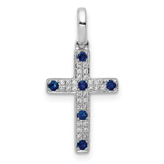 14k White Gold 1/15ct. Diamond and Sapphire Cross Pendant