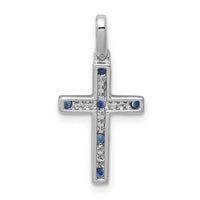 14k White Gold 1/15ct. Diamond and Sapphire Cross Pendant
