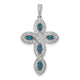14k White Gold White and Blue Diamond Cross Pendant