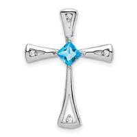 14k White Gold Blue Topaz and Diamond Cross Chain Slide