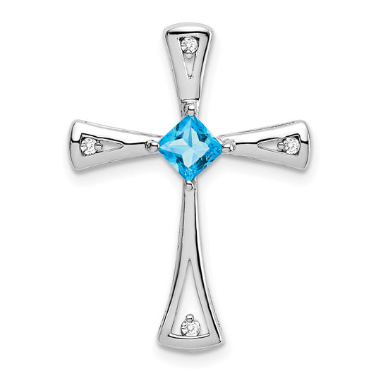 14k White Gold Blue Topaz and Diamond Cross Chain Slide