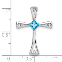 14k White Gold Blue Topaz and Diamond Cross Chain Slide