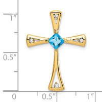 14k Blue Topaz and Diamond Cross Chain Slide