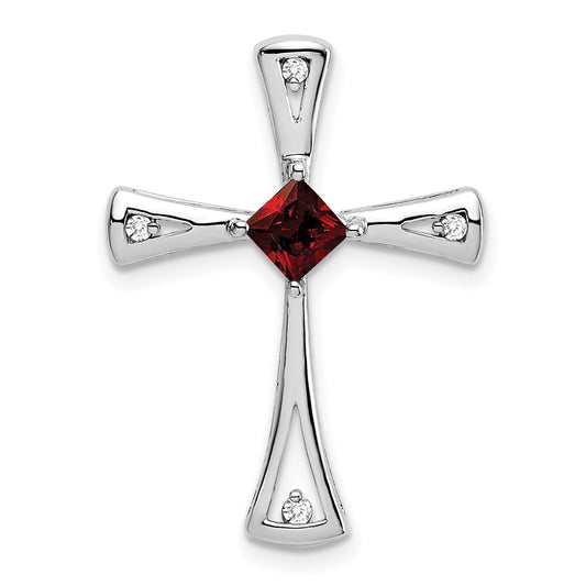 14k White Gold Garnet and Diamond Cross Chain Slide