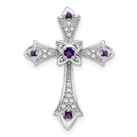 14k White Gold Amethyst and Diamond Fleur de Lis Cross Chain Slide