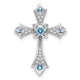 14k White Gold Blue Topaz and Diamond Fleur de Lis Cross Chain Slide