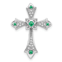 14k White Gold Emerald and Diamond Fleur de Lis Cross Chain Slide