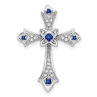 14k White Gold Sapphire and Diamond Fleur de Lis Cross Chain Slide