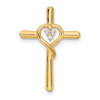 14k Polished Cross with Heart Diamond Chain Slide