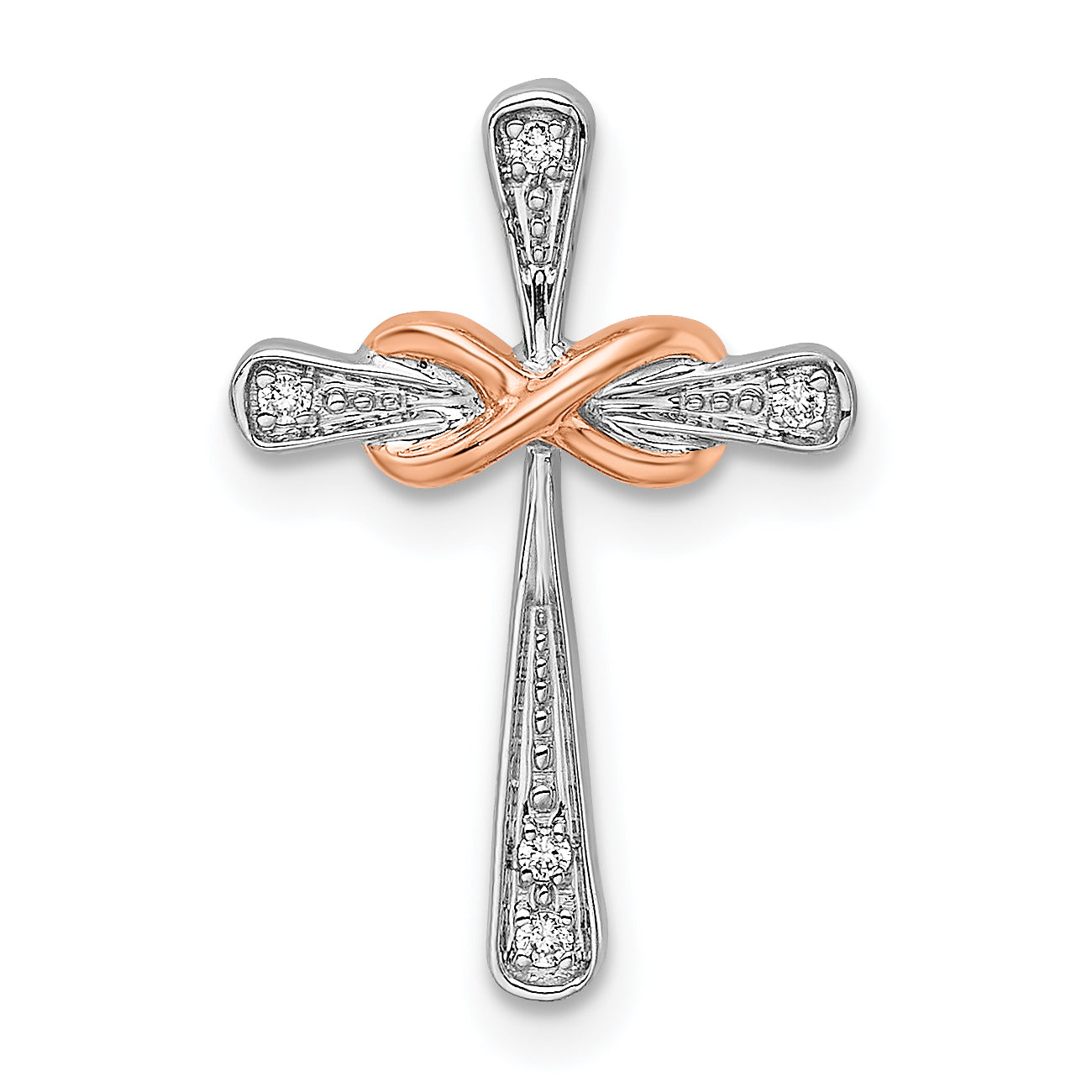 14k Two-tone White & Rose Cross w/Infinity Diamond Chain Slide