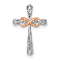 14k Two-tone White & Rose Cross w/Infinity Diamond Chain Slide