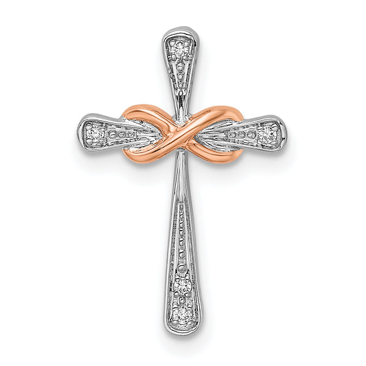 14k Two-tone White & Rose Cross w/Infinity Diamond Chain Slide
