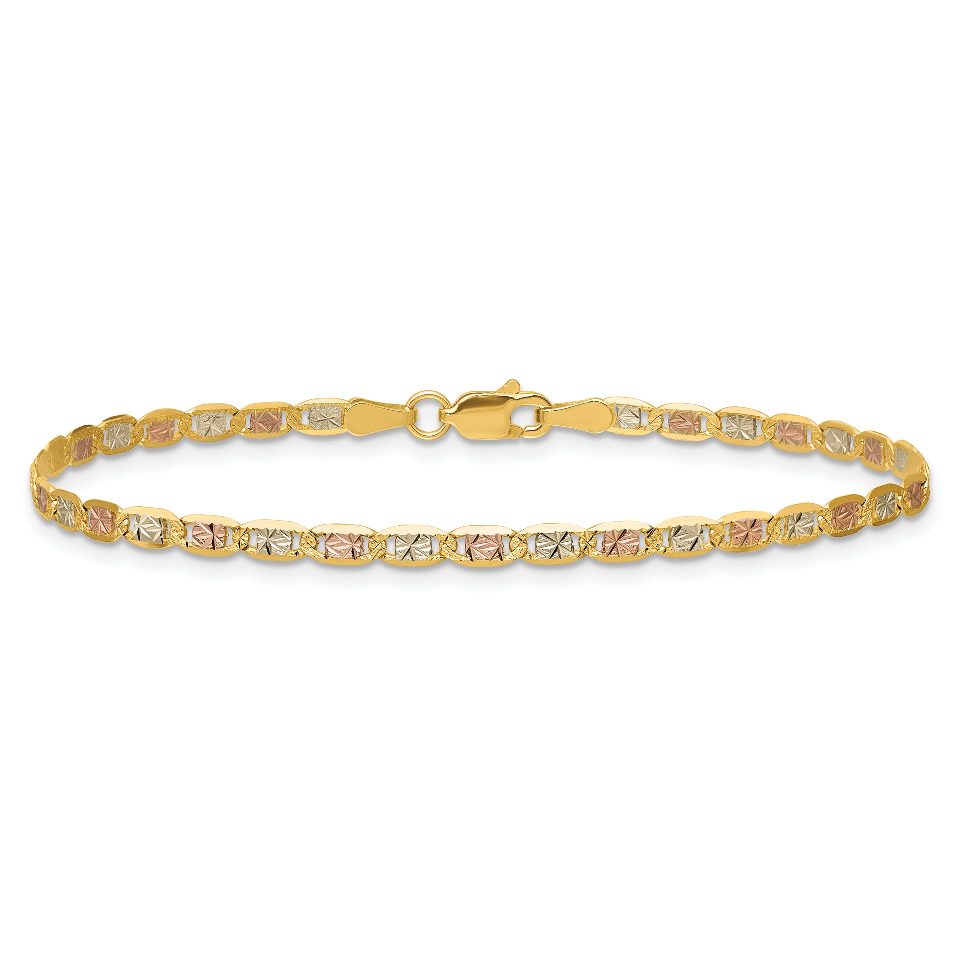 14k 2.75mm Tri-color Gold PavÃ© Valentino Chain