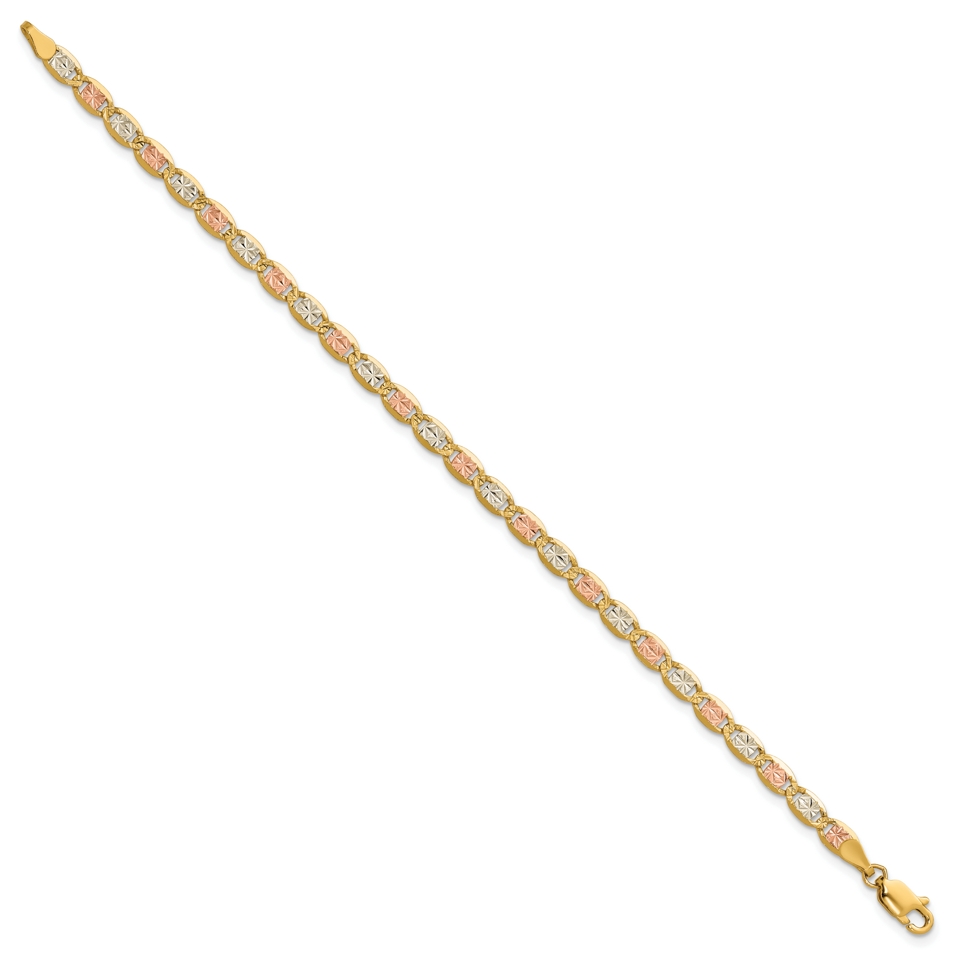 14k 3.8mm Tri-color Gold PavÃ© Valentino Chain