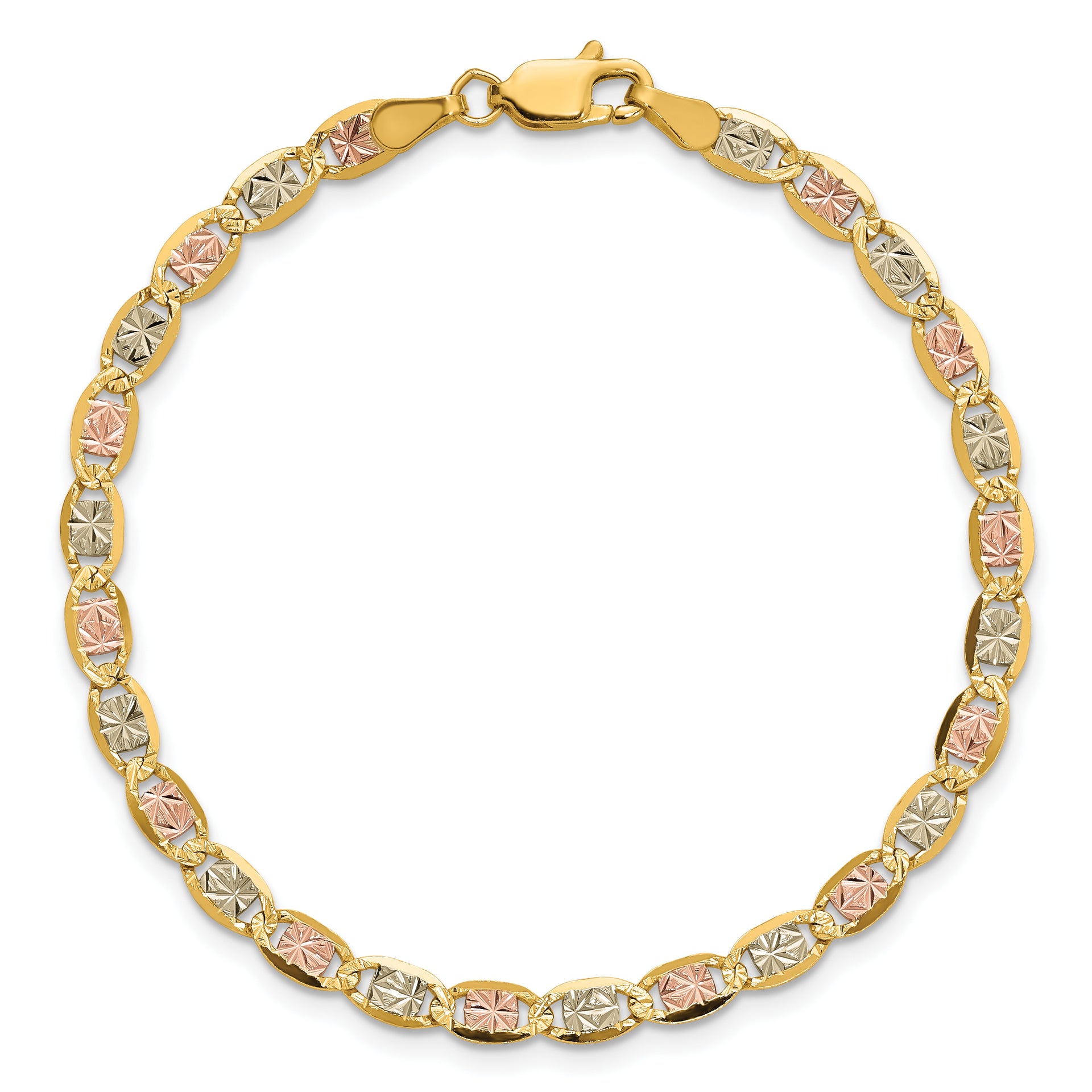 14k 3.8mm Tri-color Gold PavÃ© Valentino Chain