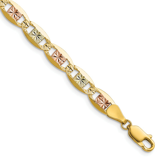14k 6.1mm Tri-color Gold PavÃ© Valentino Chain