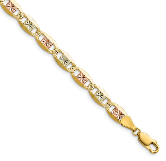 14k 6.1mm Tri-color Gold PavÃ© Valentino Chain