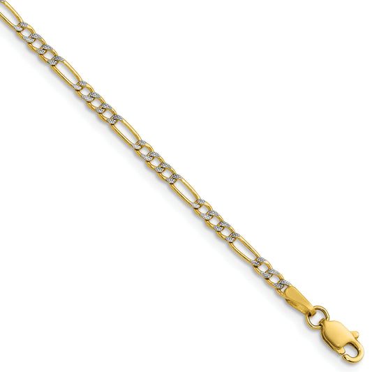 14k 2.3mm Semi-solid with Rhodium PavÃ© Figaro Chain