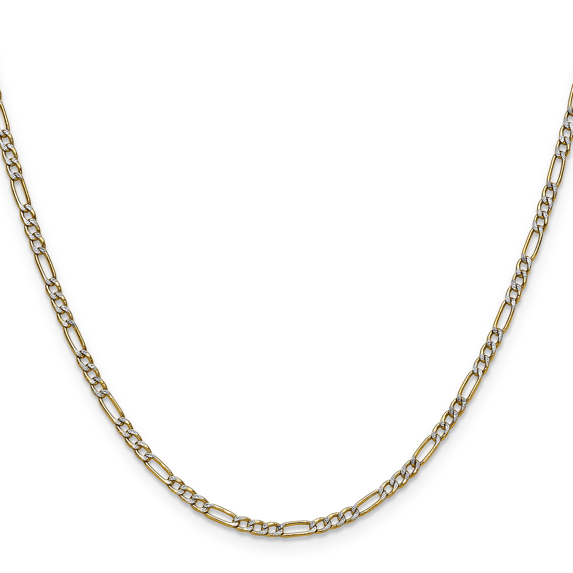 14k 2.3mm Semi-solid with Rhodium PavÃ© Figaro Chain