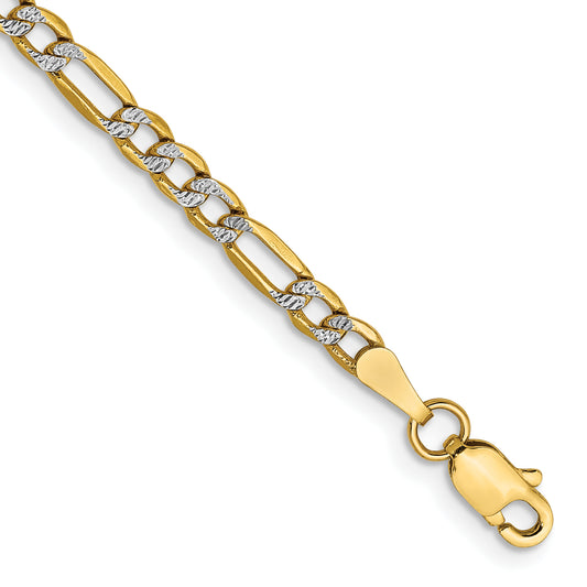 14k 3.2mm Semi-solid with Rhodium PavÃ© Figaro Chain