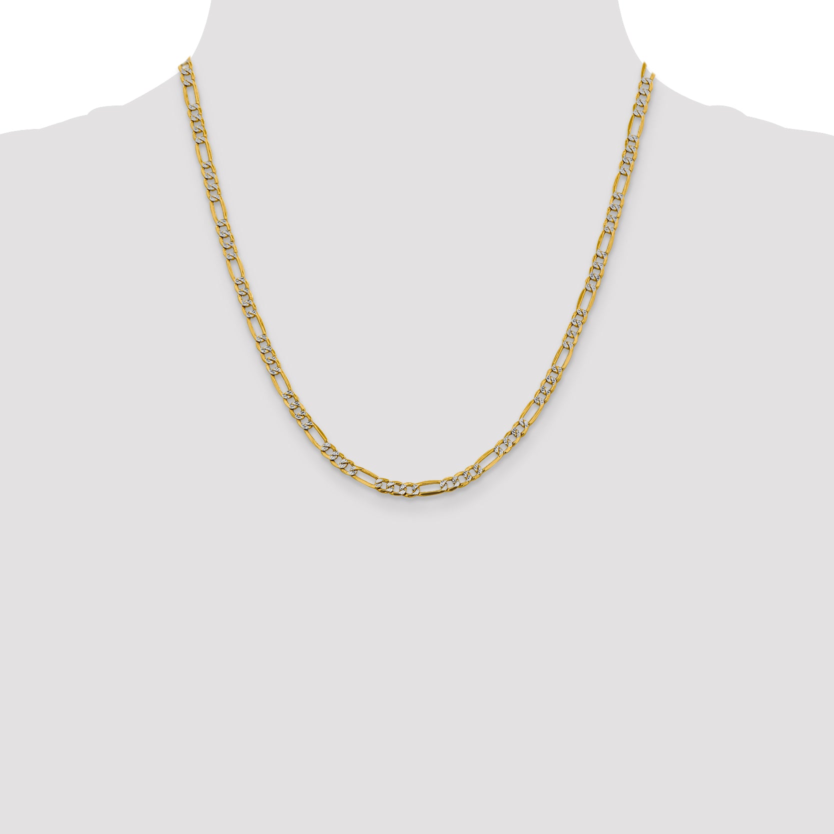 14k 3.9mm Semi-solid with Rhodium PavÃ© Figaro Chain
