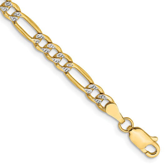 14k 3.9mm Semi-solid with Rhodium PavÃ© Figaro Chain
