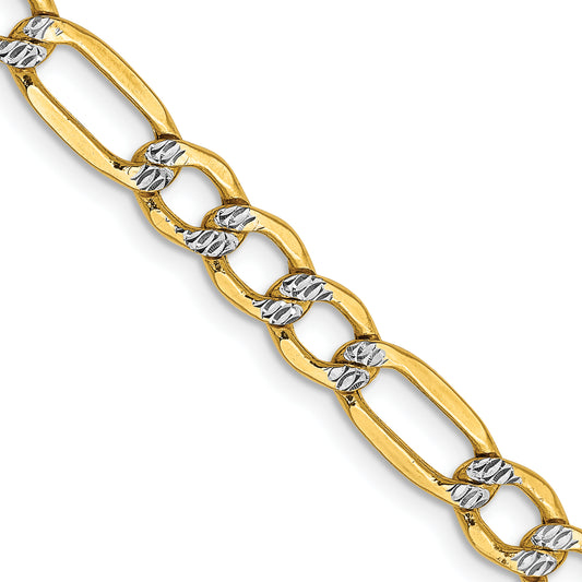 14k 5.25mm Semi-solid with Rhodium PavÃ© Figaro Chain