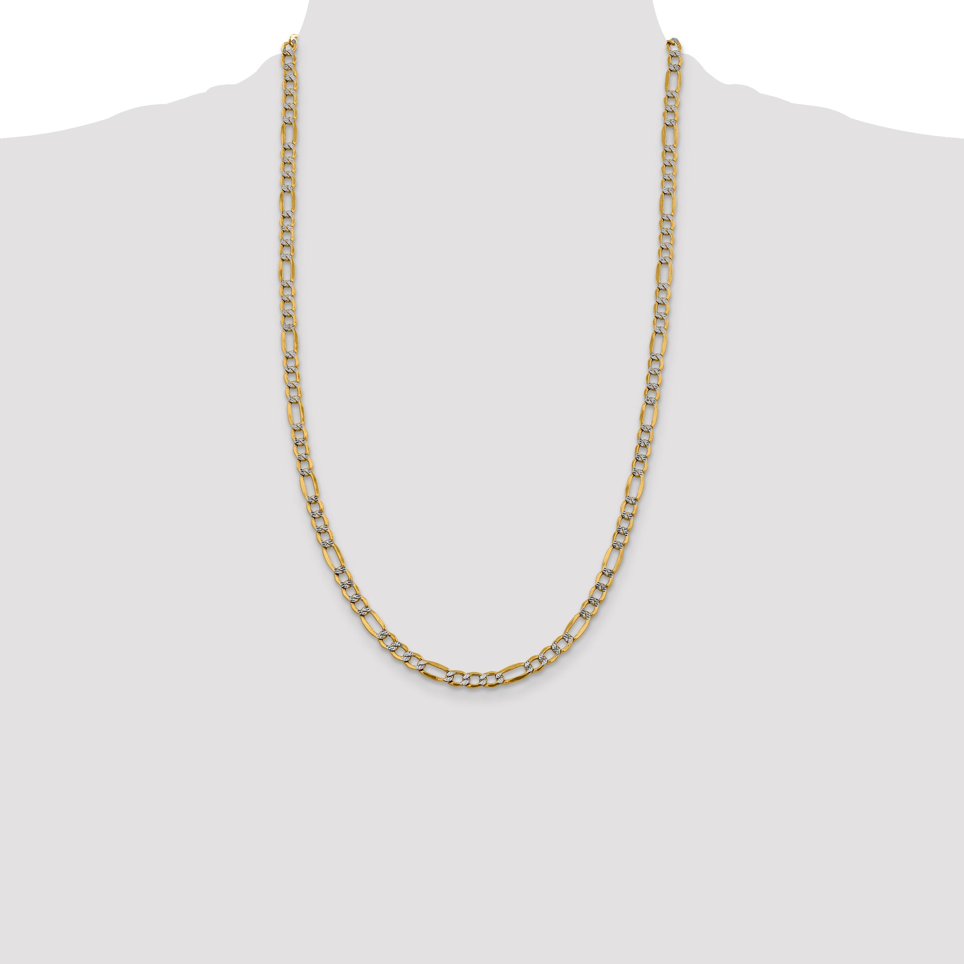 14k 5.25mm Semi-solid with Rhodium PavÃ© Figaro Chain