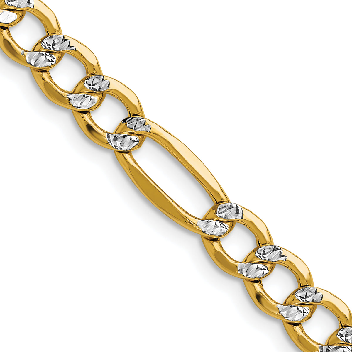 14k 6.5mm Semi-solid with Rhodium PavÃ© Figaro Chain