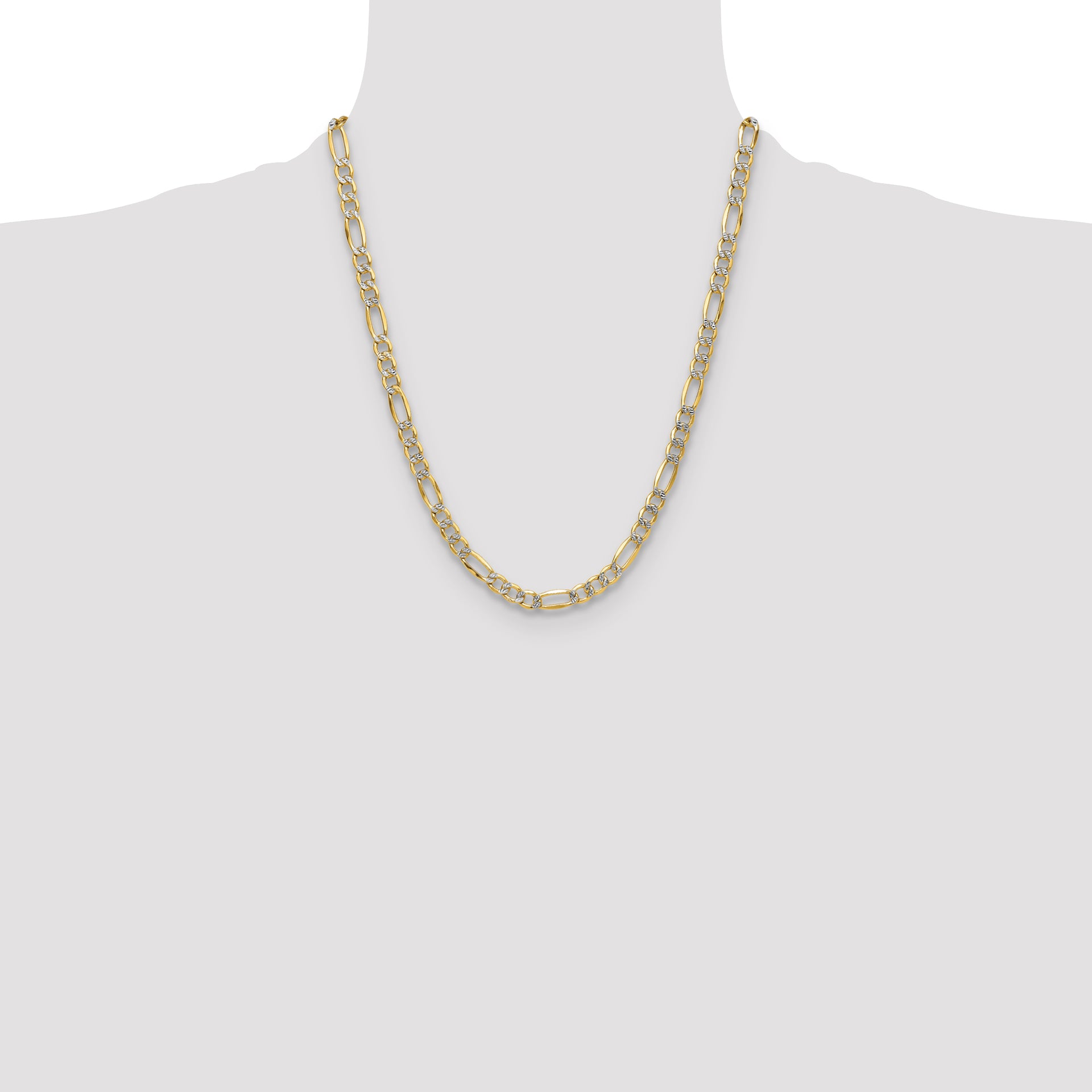 14k 6.5mm Semi-solid with Rhodium PavÃ© Figaro Chain