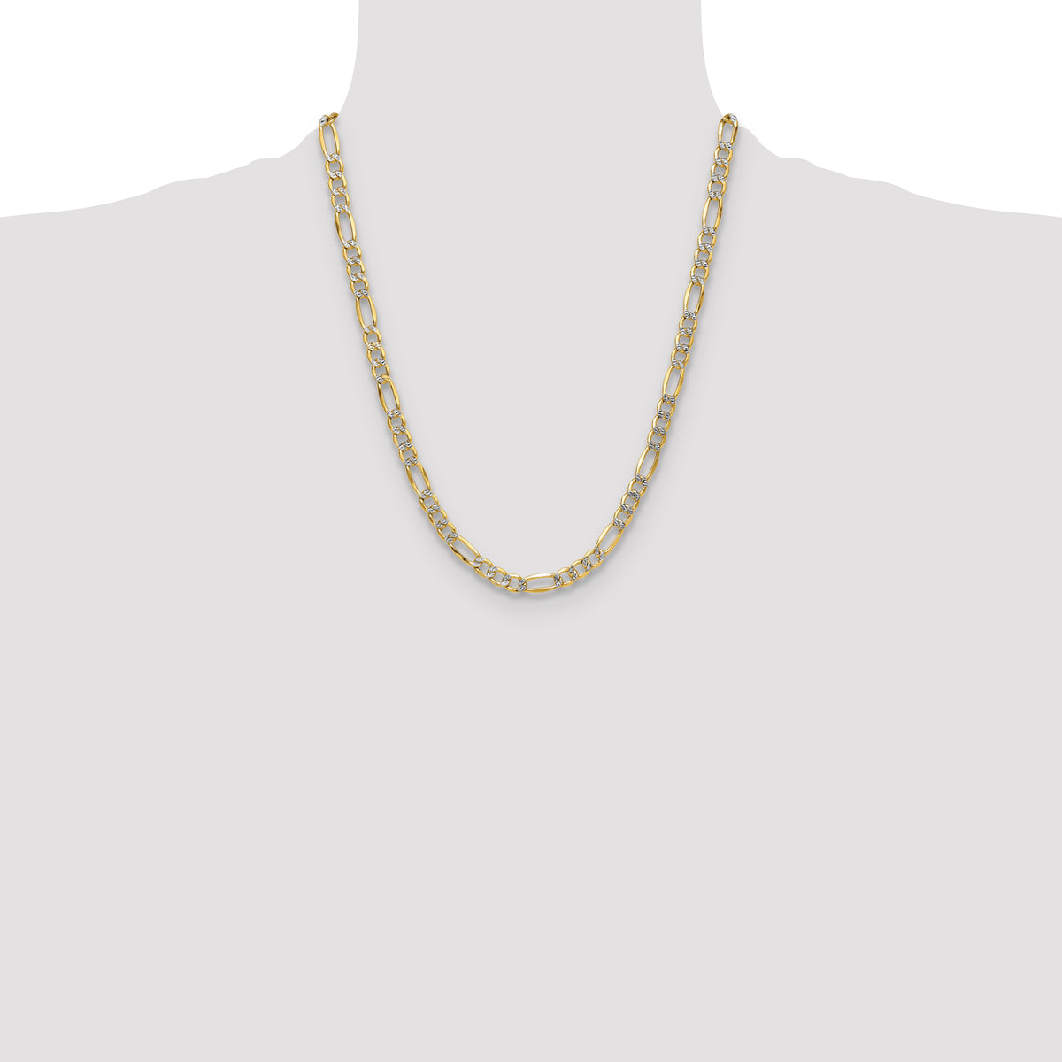14k 6.5mm Semi-solid with Rhodium PavÃ© Figaro Chain