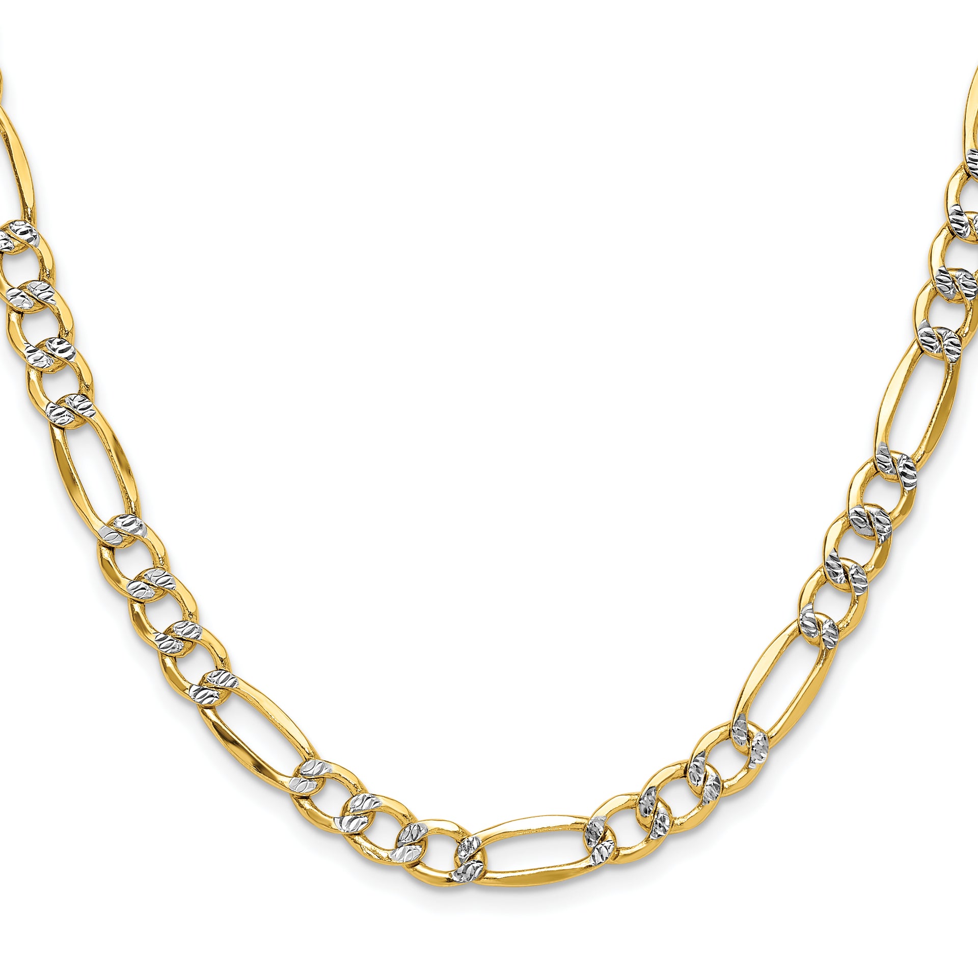 14k 6.5mm Semi-solid with Rhodium PavÃ© Figaro Chain
