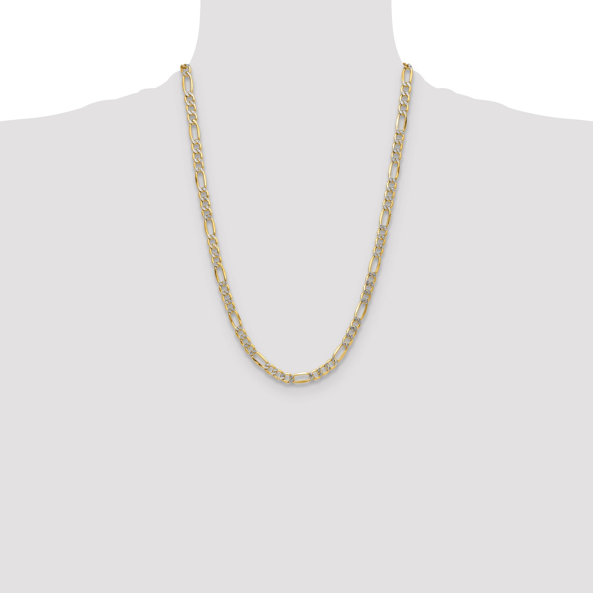 14k 6.5mm Semi-solid with Rhodium PavÃ© Figaro Chain