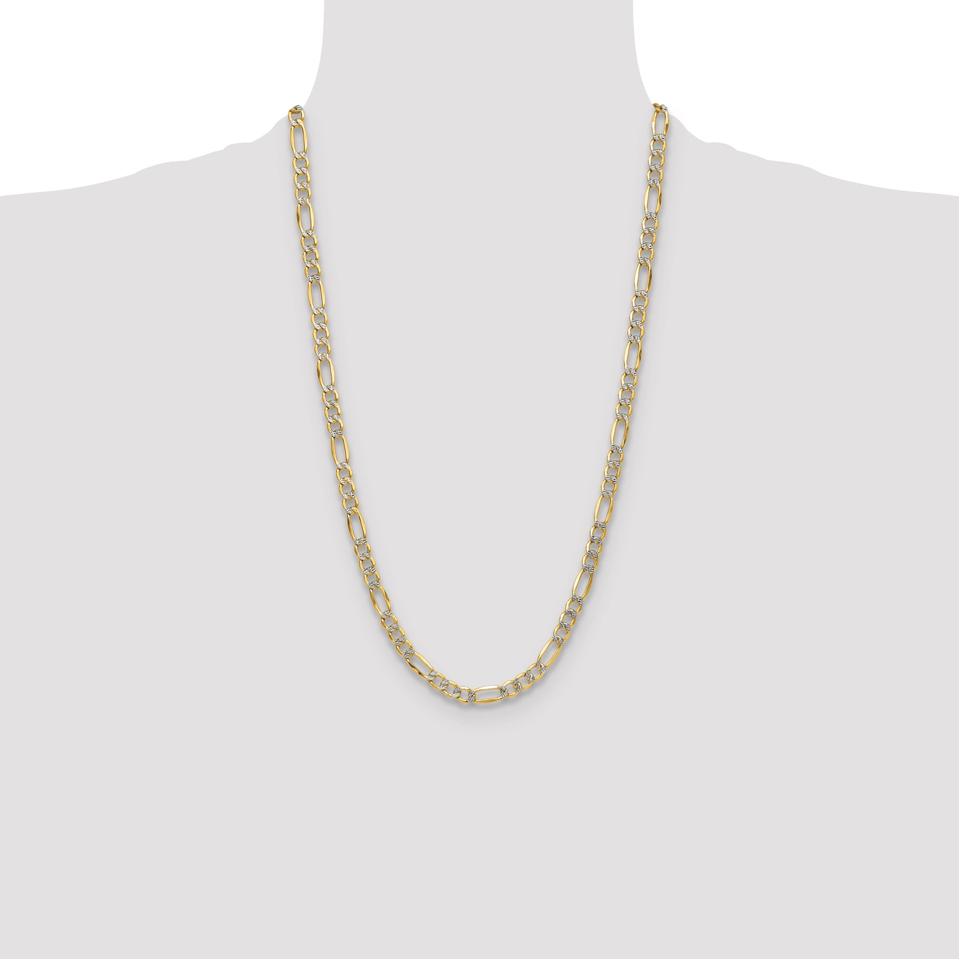 14k 6.5mm Semi-solid with Rhodium PavÃ© Figaro Chain