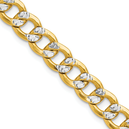14k 7.75mm Semi-solid with Rhodium PavÃ© Curb Chain