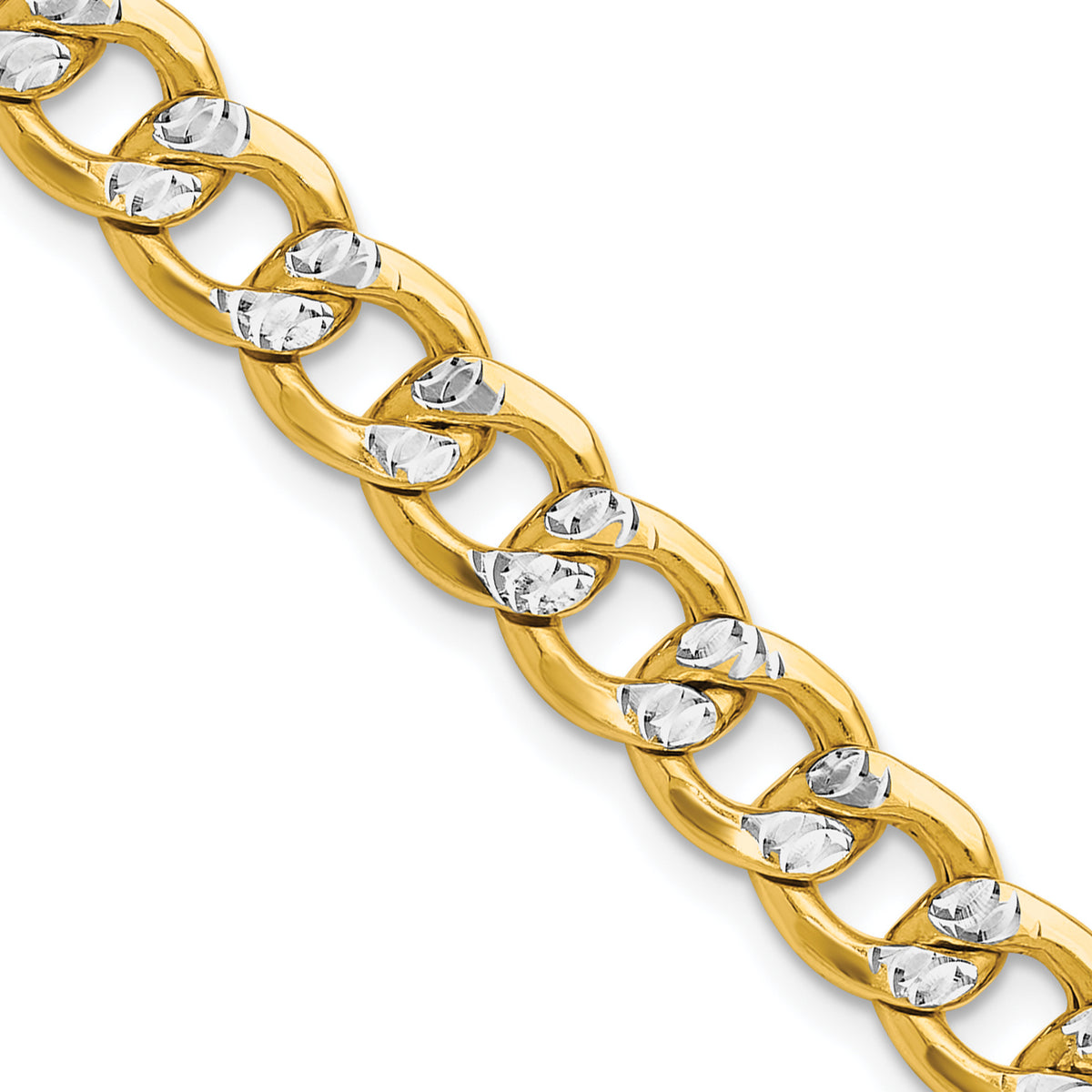 14k 7.75mm Semi-solid with Rhodium PavÃ© Curb Chain