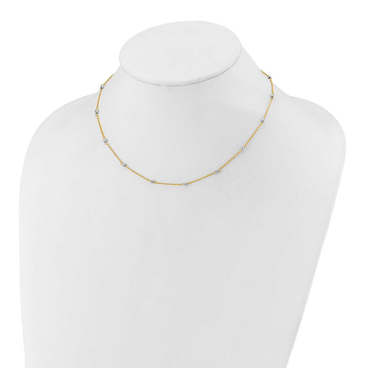 14K Two-tone Ropa Mirror Bead W/2in Ext Necklace