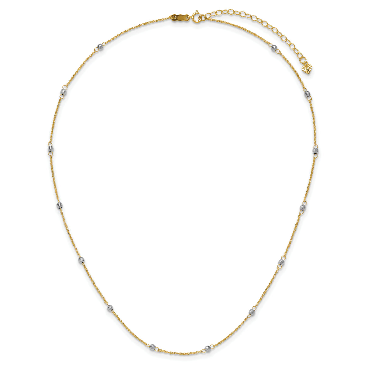 14K Two-tone Ropa Mirror Bead W/2in Ext Necklace