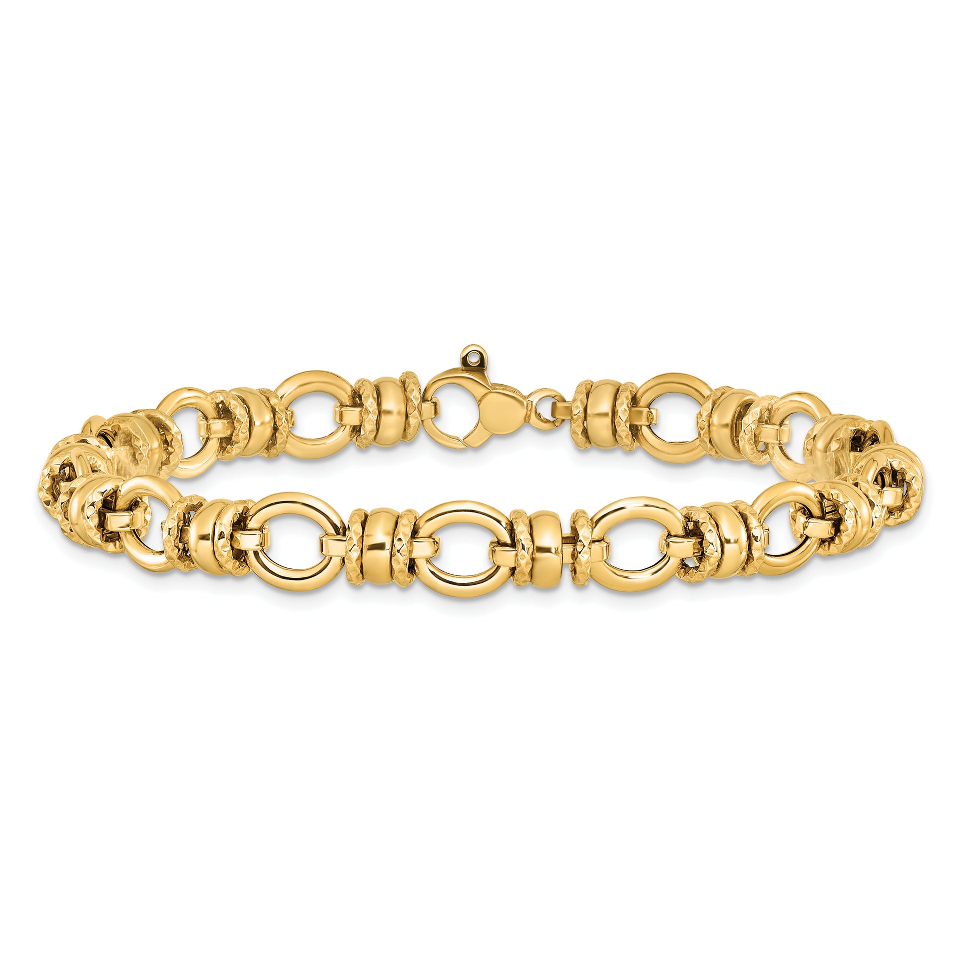 14K Polished and Textured Fancy Link Bracelet
