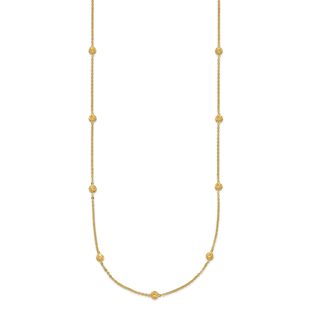 14k Polished Diamond-cut Tiny Puffed Circles 15-Station Necklace